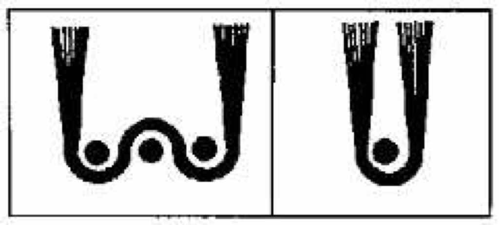 Es bedeuten: linke Abb. = W-Noppe, rechte Abb. = V-Noppe.